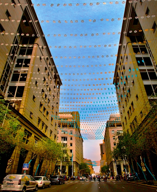 Aerial Installation at Bank City - photograph by Barry Goldman